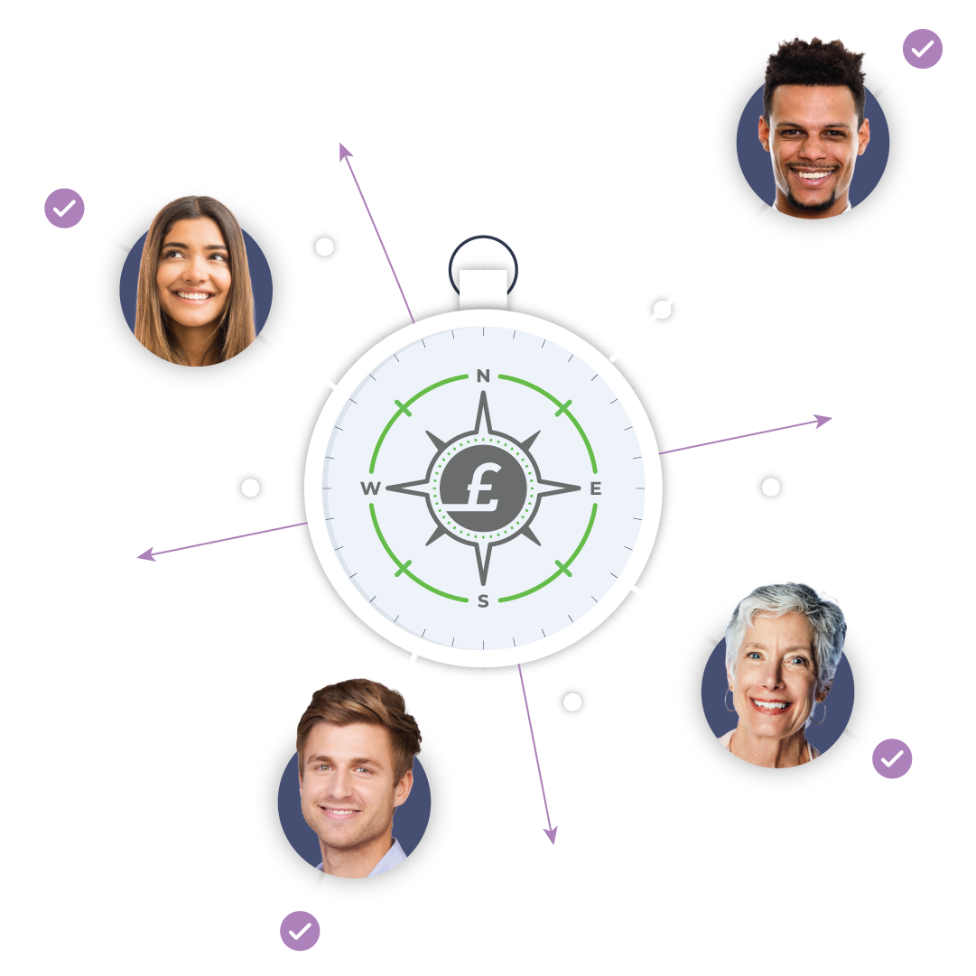 A compass, representing iVendi's Finance Navigator, connecting al vehicle buyers to the correct lender, increasing approval rates for dealers and lenders, whilst adhering to FCA regulatory requirements, such as Consumer Duty.